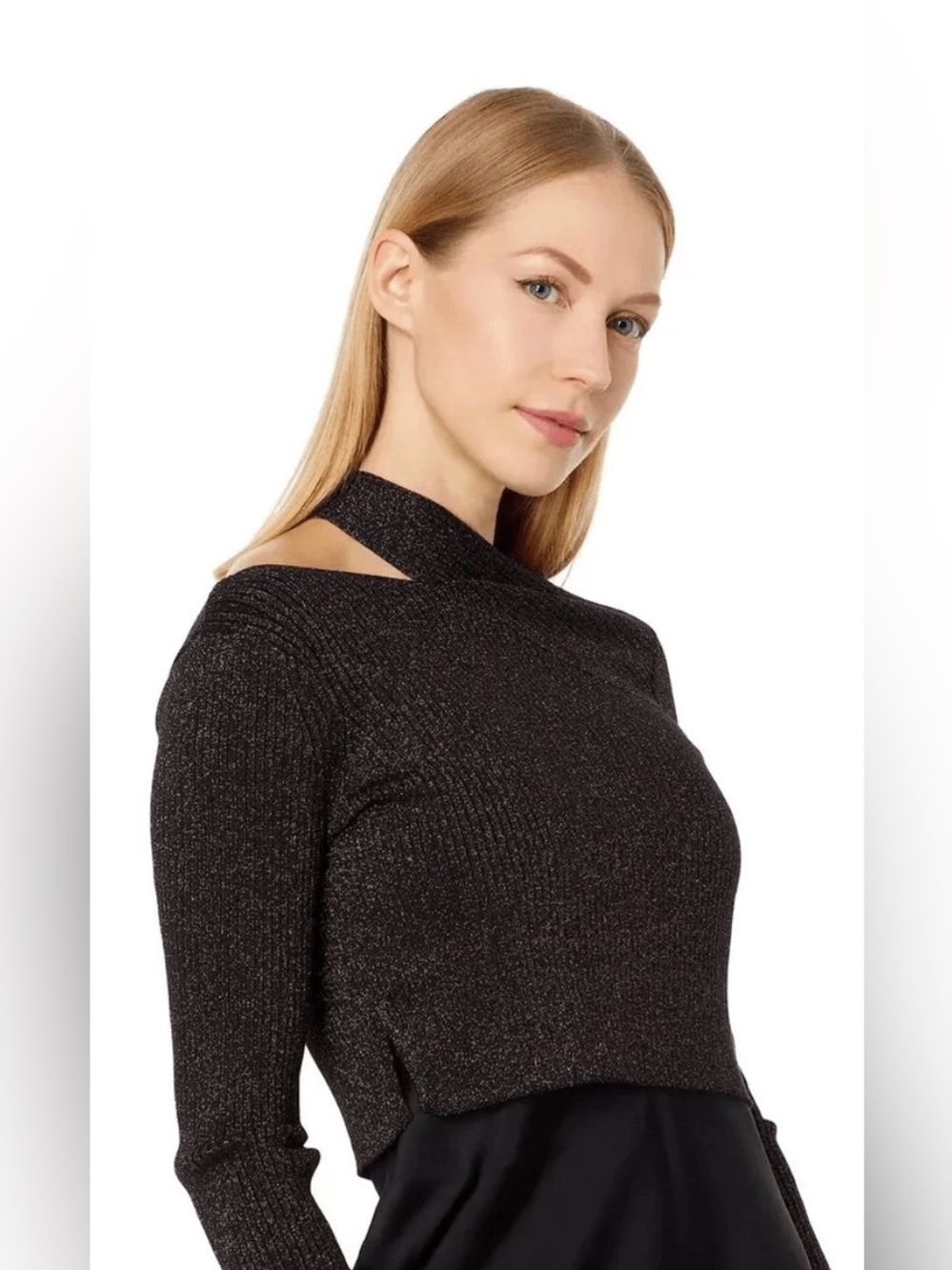All Saints NEW Black Sparkling Cut Out Cropped Sweater